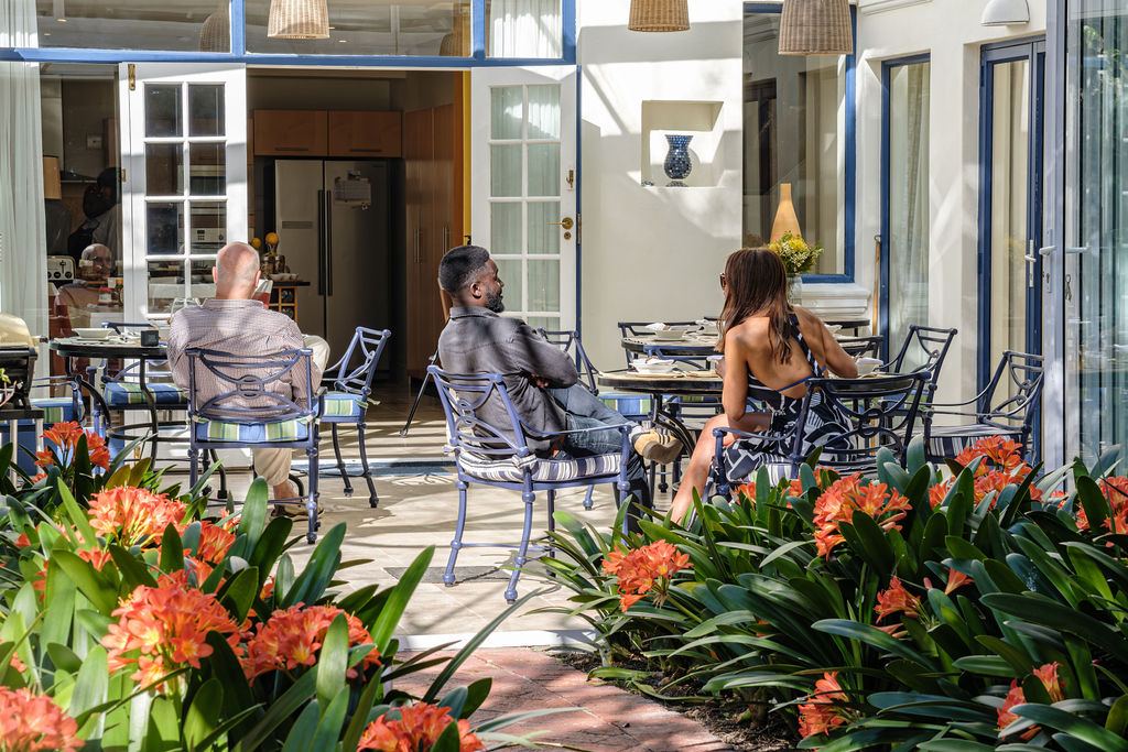 Breakfast on the terrace outside the kitchen, on the ground floor