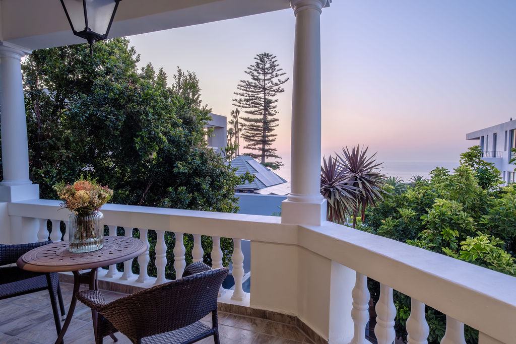 A room balcony looking west over the Atlantic at last light