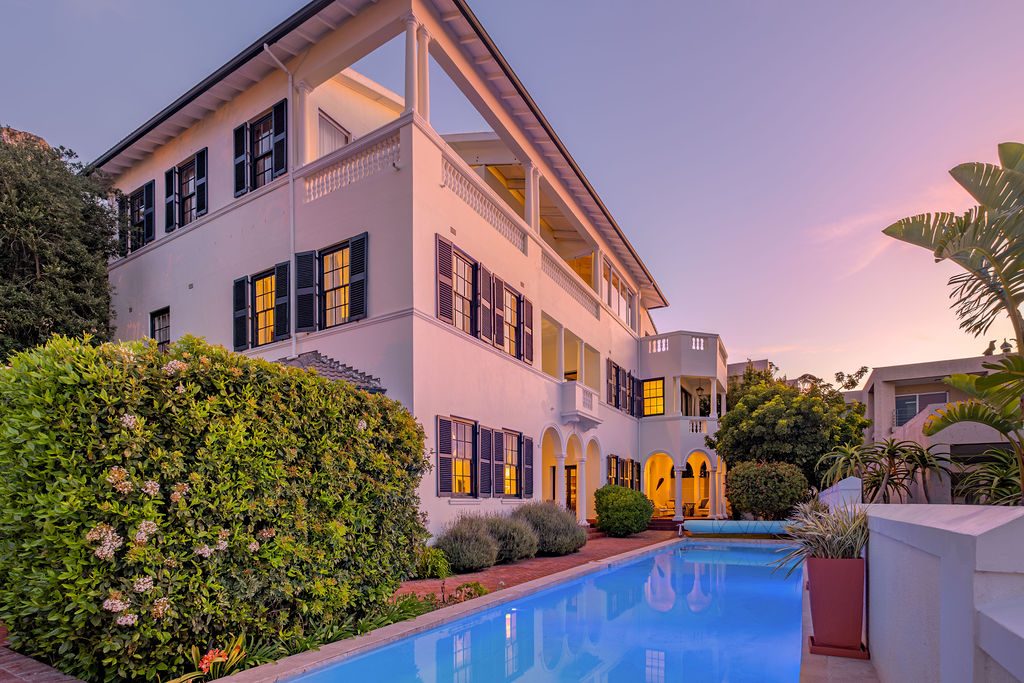 The villa at dusk