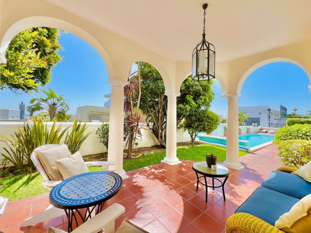 The loggia looking onto the pool